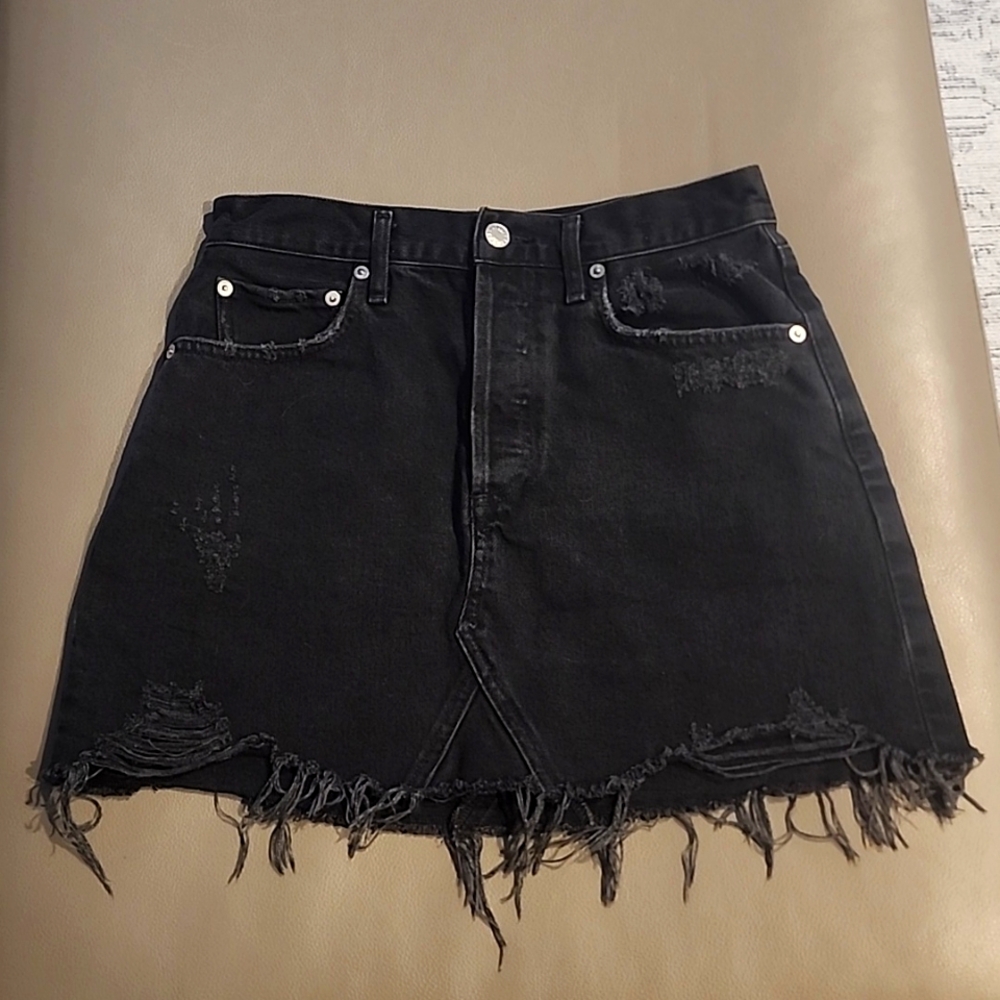 AGOLDE Quinn High Rise Mini Denim Jean Black Distressed Skirt size 27